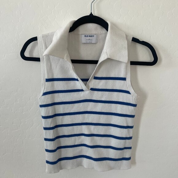 ⭐Rib-Knit Crop Polo Hipster Preppy Collared Sailor Ocean Vaca Classy Sweater Top - Picture 2 of 8